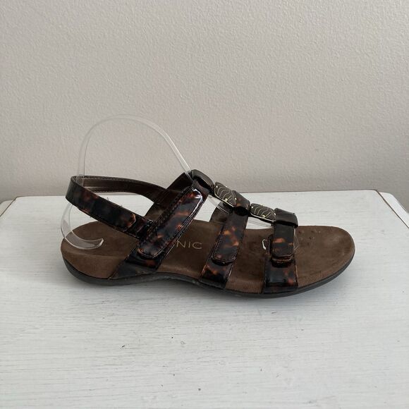 Vionic Womens Amber Sandals Tortoise Brown Strappy Comfort Leather Size 8 - Picture 3 of 8